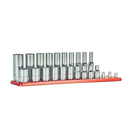 Capri Tools 1/4" Drive 12-Point Shallow Deep Socket Set, SAE, 3/16 9/16", SAE, 20-Piece Billet Aluminum CP16101-20SSDR